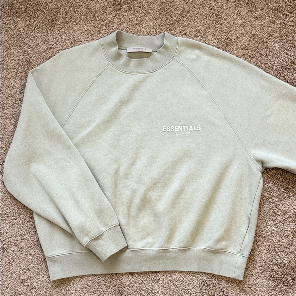 Fear of God FOG Essentials Sage Green Raglan Oversized Crewneck Sweatshirt - Picture 1 of 11